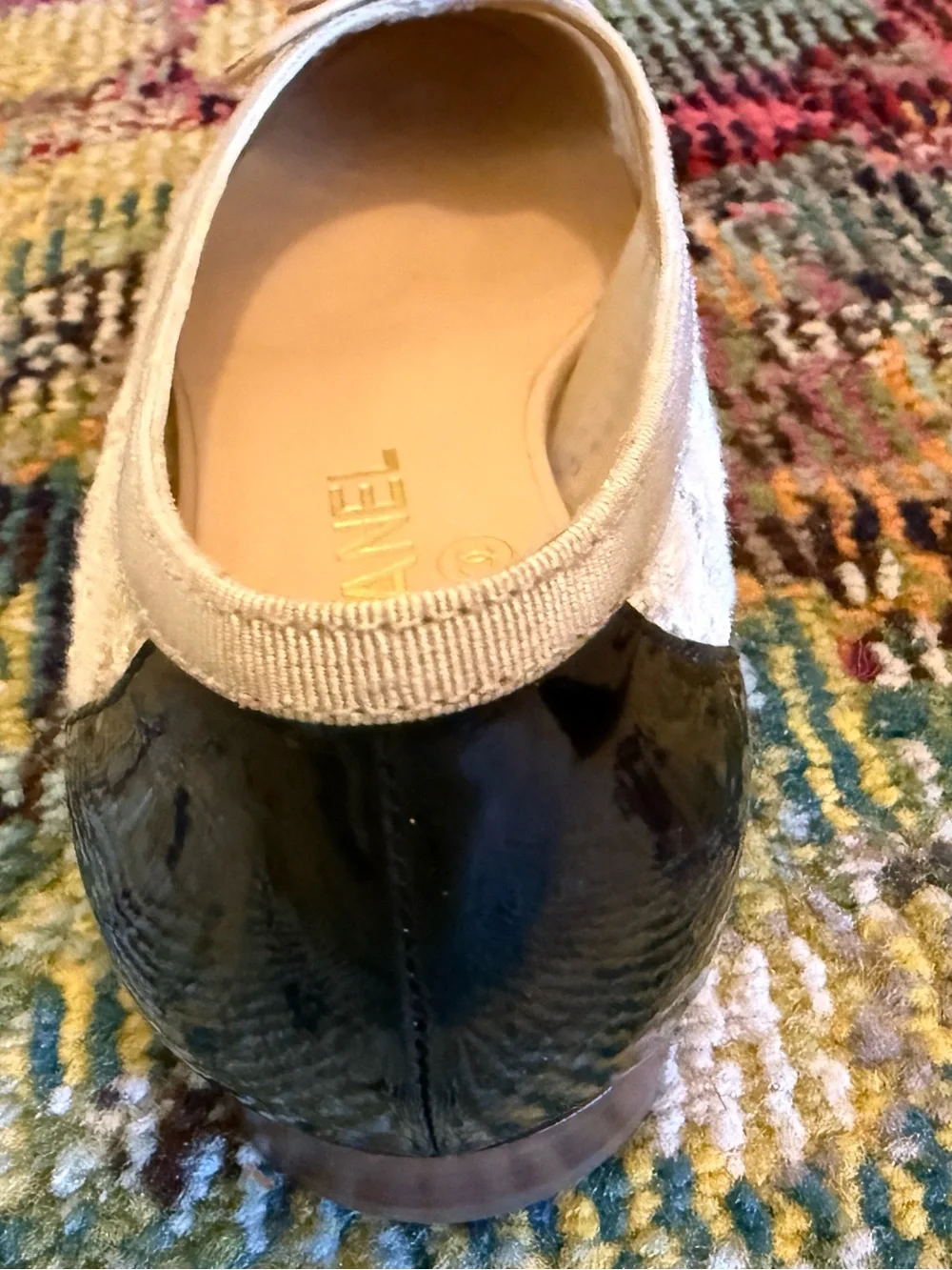 Like NEW Vintage Chanel Lace & Patent Leather Cap Toe Ballet Flats worn 2x/ 36.5
